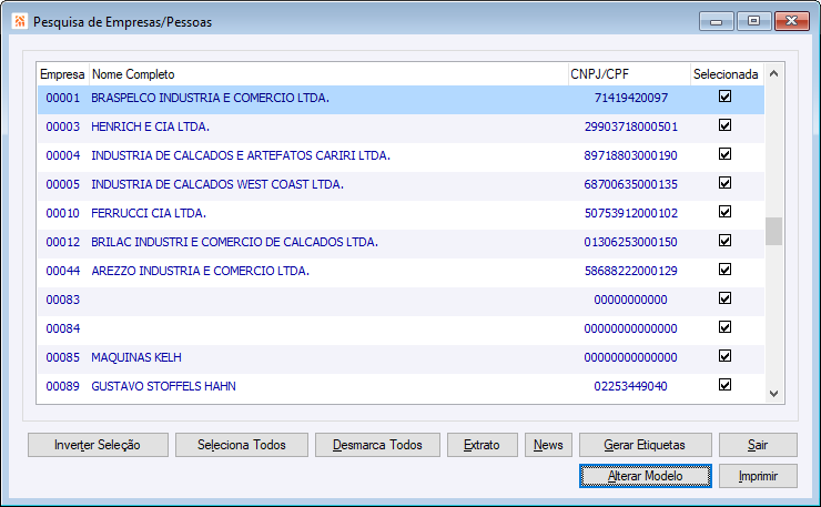 Seleção de Empresas/Pessoas