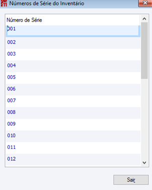 Número de série do inventário