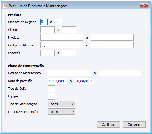 Pesquisa de Produtos e Manutenções