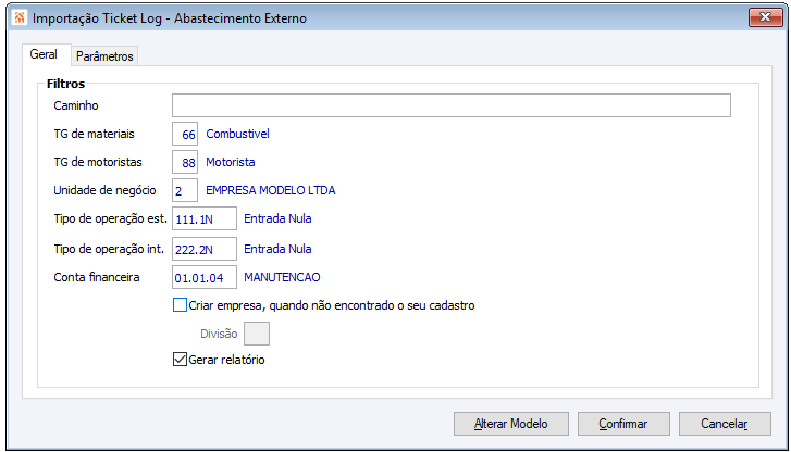 Importação abastecimentos externos - Ticket Log