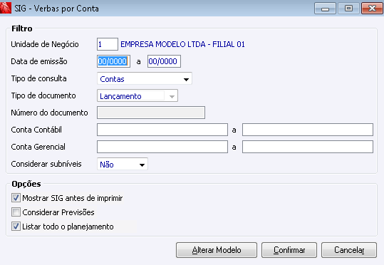 SIG - Verbas por Conta