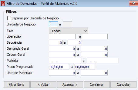 Filtro de Demandas- perfil de Materiais 2v.0