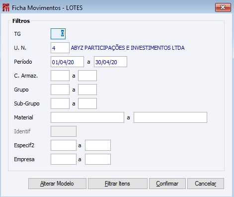 Ficha de Movimentos Lotes