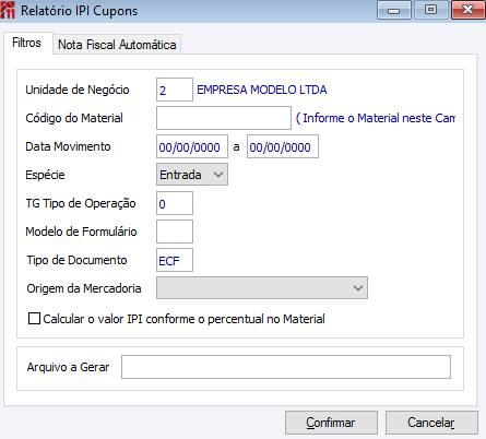 Relatório de IPI - Cupons