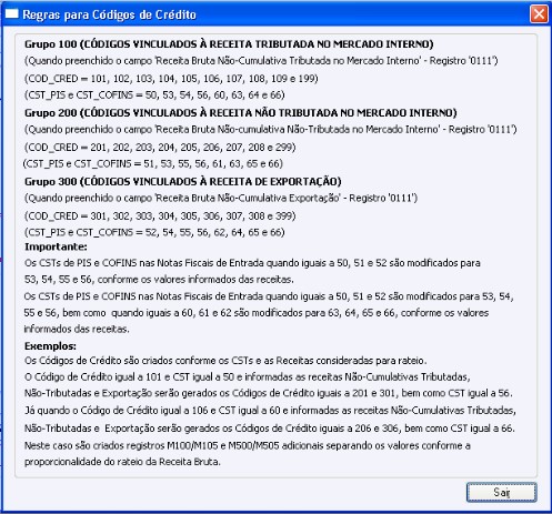 Regras para Códigos de Crédito