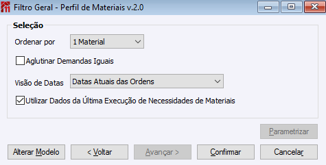 Filtro Geral - Perfil de Materiais v.2.0