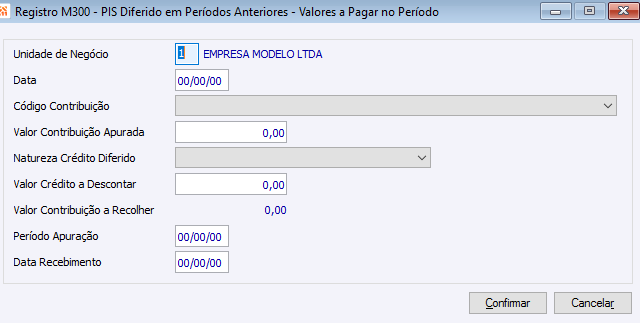 Registro M300 - Pis Diferido em Períodos Anteriores - Valores a Pagar no Período