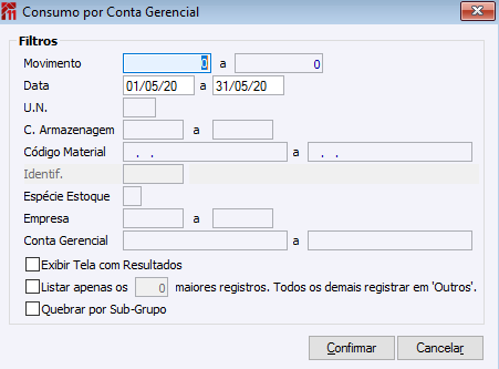 Consumo por Conta Gerencial