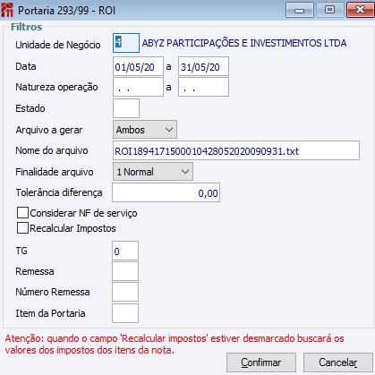 Portaria 293/99 ROI