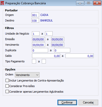 Preparar Cobrança Bancária