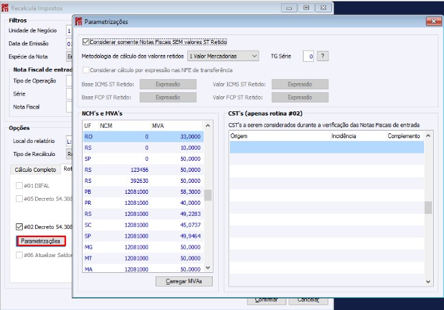 Recalcula Impostos - ICMS/ST Retido e FCP/ST Retido