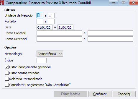 Comparativo: Financeiro Previsto x Realizado Contábil