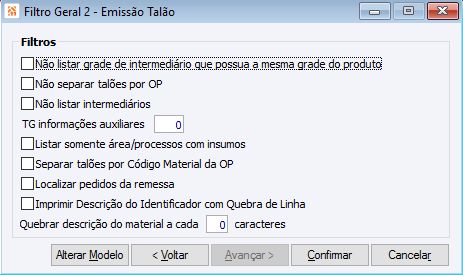 Filtro Geral 2 - Emissão de Talão