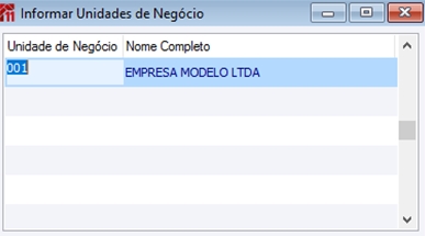 Informar Unidade de Negócio