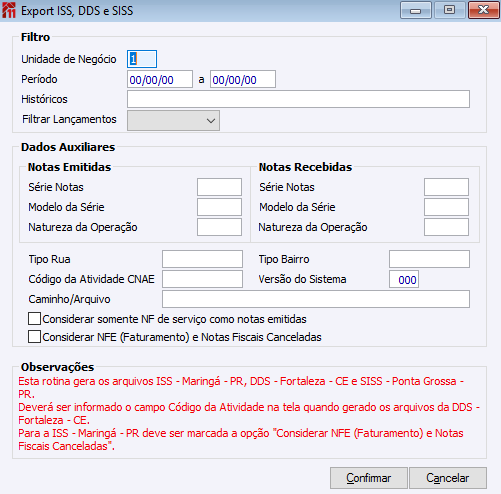 Export ISS,DDS e SISS