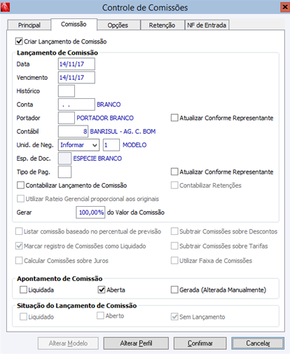 Controle de Comissões