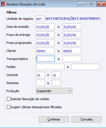 Altera Situação em Lote