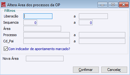 Altera Área dos processos da OP