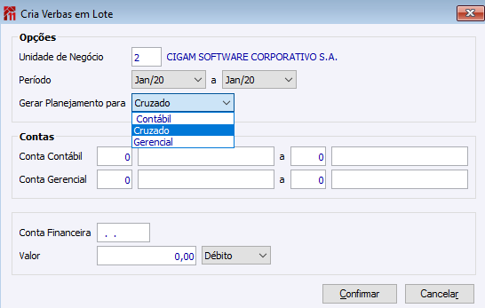 Criar Verbas em Lote