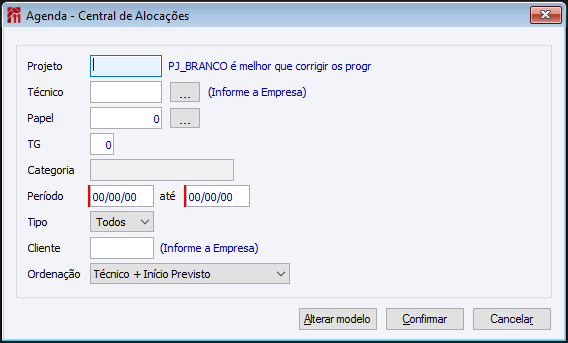 Relatório de Agenda de Central de Alocações