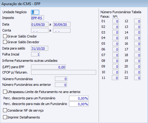 Apuração de ICMS - EPP