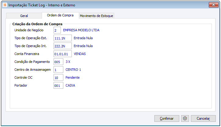 Resumo da Importação movimentos Internos e Externos Ticket Log