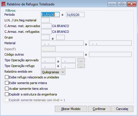 Relatório de Refugos Totalizados