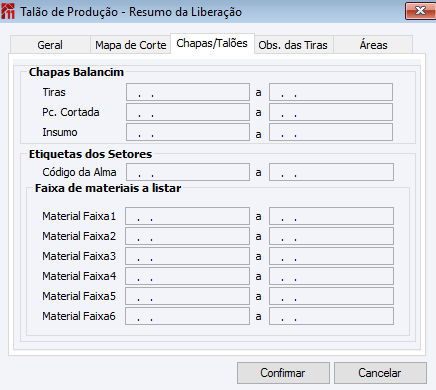 Talão de Produção - Resumo da Liberação