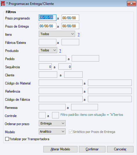 Programação Entrega/Cliente