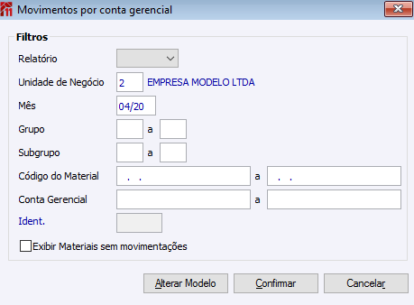 Movimentos por conta gerencial