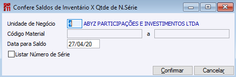 Confere Saldos de Inventário X Qtde de N.Série