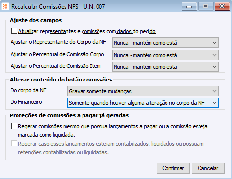 Recalcula Comissões NFS 1
