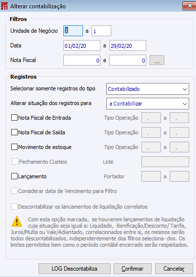 Descontabiliza NF/ Lançamentos