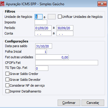 Apuração ICMS - EPP - Simples Gaúcho