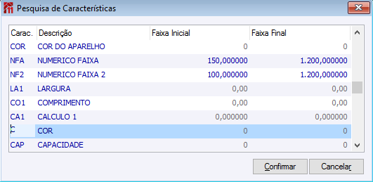 Características do Configurador