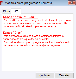 Modifica prazo programado Remessa