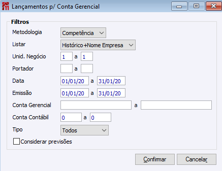 Lançamentos por Conta Gerencial