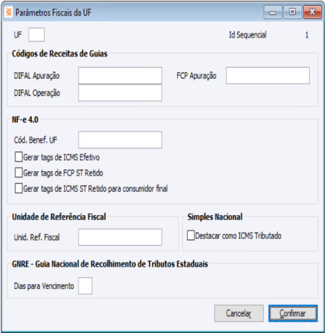 Parâmetros Fiscais da UF