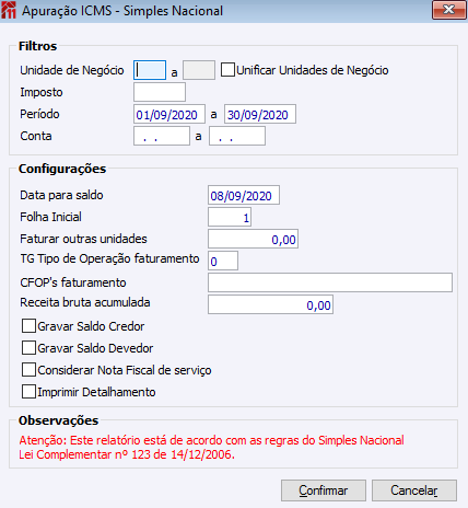 Apuração ICMS - Simples Nacional