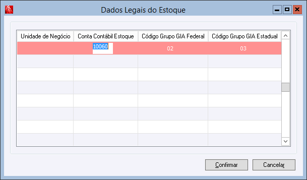 Dados Legais do Estoque