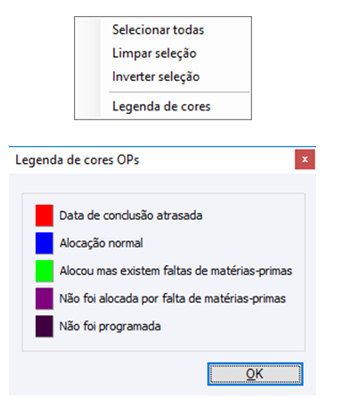 Legenda de Cores