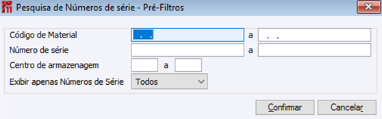 Pesquisa de Números de série Pré-Filtros