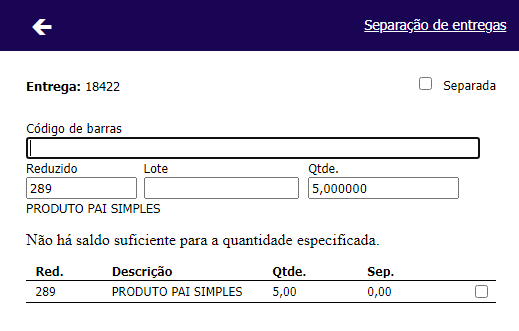 Separação de Entregas