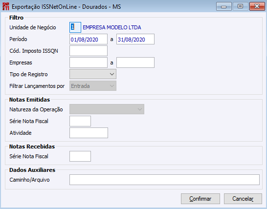 Exportação ISSNetOnLine Dourados - MS