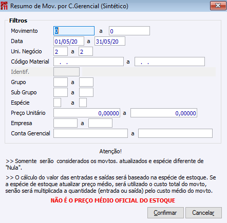 Resumo de Mov. por C.Gerencial Sintético