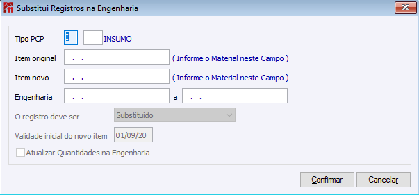 Substitui registros na engenharia