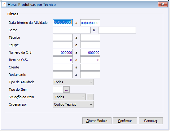 * Horas produtivas por Técnico