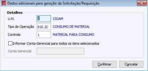 Dados Adicionais para geração da Solicitação/Requisição