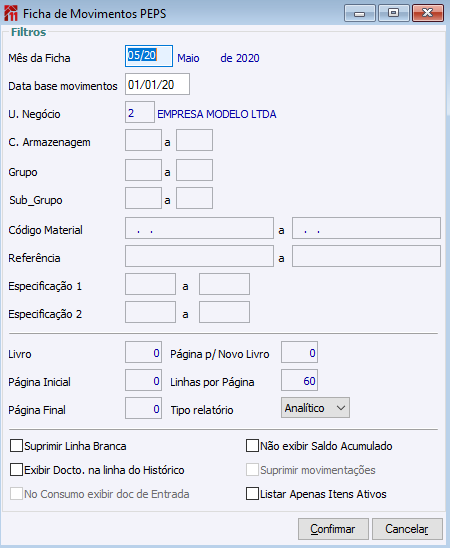 Ficha de Movimentos PEPS