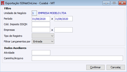 Exportação ISSNetOnLine - Cuiabá - MT
